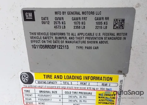 2013 Chevrolet Malibu Eco z USA, uszkodzony, nr VIN 1G11D5RR3DF122113